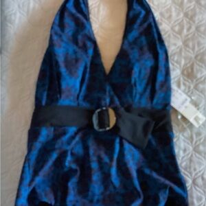 Elegant Blue and Black Women's Swim Bodysuit